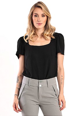 BLUSA CREPE MANGA CURTA PRETO JASMINE