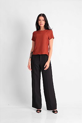 BLUSA CREPE MANGA CURTA MARROM PIETRA