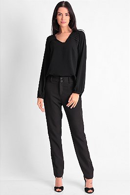 BLUSA CREPE MANGA LONGA PRETO MARA