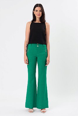 CALÇA FLARE CREPE LIDIA VERDE