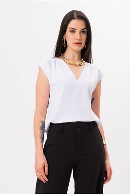 BLUSA DECOTE V CREPE OFF WHITE NEW CLAUDIA
