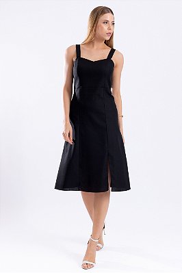 VESTIDO MIDI LINHO NEW PALOMA PRETO