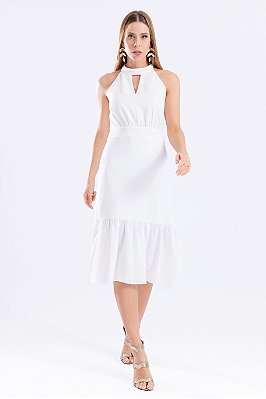 VESTIDO MIDI CREPE OFF WHITE DEBORAH