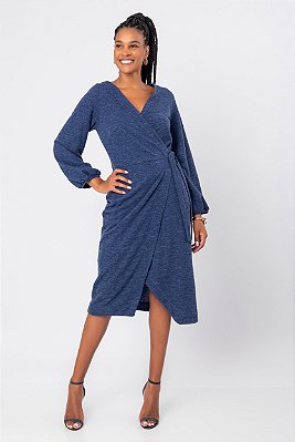 VESTIDO MANGA LONGA AZUL WOOL TECH