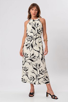 VESTIDO MIDI ESTAMPADO NEW NATURAL P&B