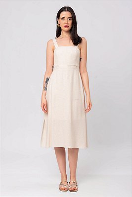 VESTIDO MIDI NATURAL LINHO FERNANDA