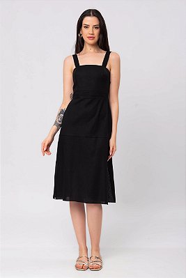 VESTIDO MIDI PRETO LINHO FERNANDA