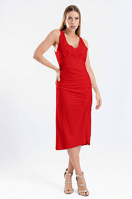 VESTIDO DE CREPE CLAUDIA VERMELHO