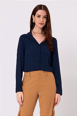 CAMISA PETIT CREPE ESSENTIAL AZUL MARINHO