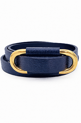 CINTO FINO AZUL MARINHO FIVELA DOURADA