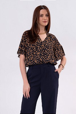 BLUSA ASTRAL ESTAMPADA AZUL MARINHO