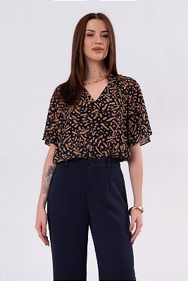BLUSA ASTRAL ESTAMPADA AZUL MARINHO