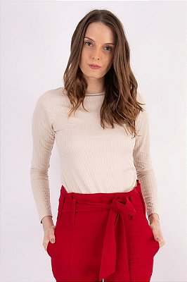 BLUSA CANELADA SUEDE PALHA