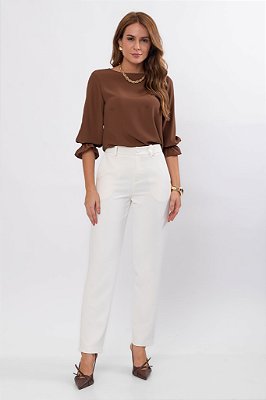 CALÇA SLIN CREPE OFF WHITE