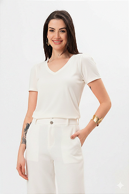 T-SHIRT ANA LÚCIA OMBRO FRANZIDO OFF WHITE