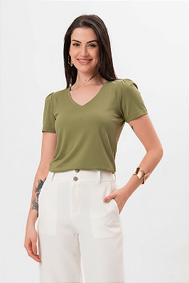 T-SHIRT ANA LÚCIA OMBRO FRANZIDO MILITAR