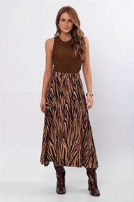 SAIA MIDI NEW NEUTRAL ESTAMPADA