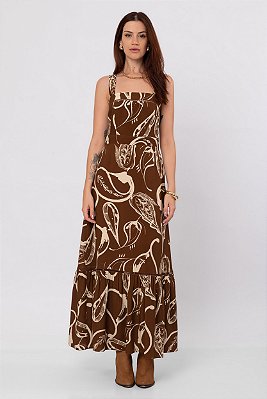 VESTIDO LONGO TRAÇO DE OUTONO ESTAMPADO