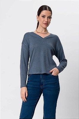 BLUSA DECOTE V MANGA LONGA STEEL BLUE