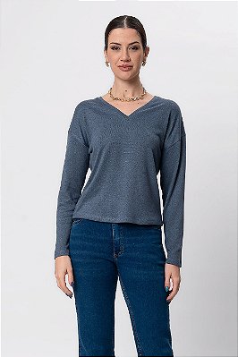 BLUSA DECOTE V MANGA LONGA STEEL BLUE