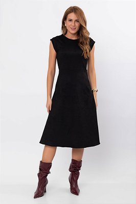 VESTIDO MIDI SUEDE BIA PRETO