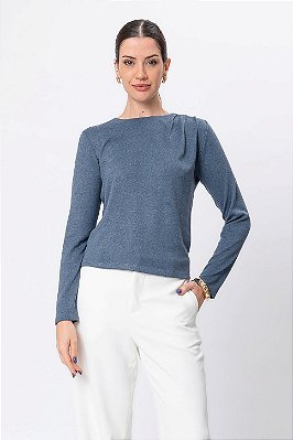 BLUSA MANGA LONGA PREGAS MALU STEEL BLUE