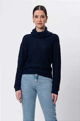 BLUSA GOLA TRICOT AZUL MARINHO