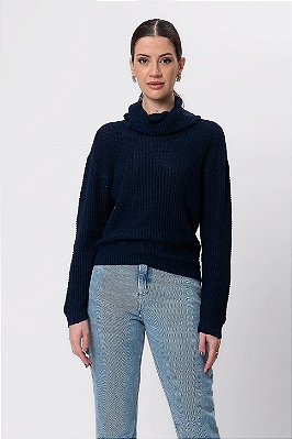 BLUSA GOLA TRICOT AZUL MARINHO