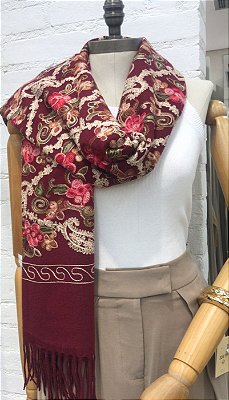 LENÇO ESTAMPA FLORAL BORDÔ