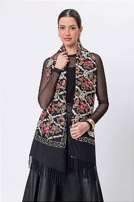LENÇO ESTAMPA FLORAL PRETO