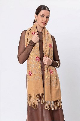 LENÇO ESTAMPA FLORAL BEGE