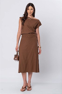 SAIA MIDI LINEN FLORA MARROM