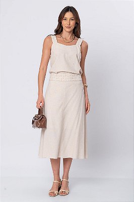 SAIA MIDI LINEN FLORA CLASSIC BEIGE