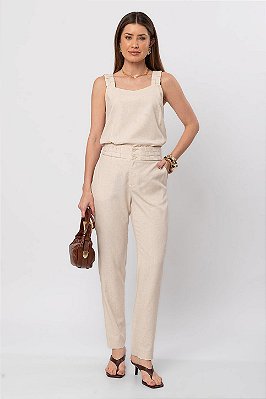 CALÇA SLIM LINEN FLORA CLASSIC BEIGE