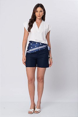 SHORT LINEN FLORA AZUL MARINHO