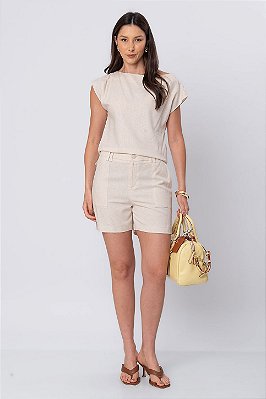 SHORT LINEN FLORA CLASSIC BEIGE