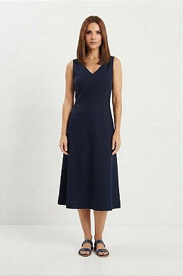 VESTIDO MIDI LINEN FLORA AZUL MARINHO