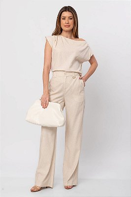 CALÇA RETA LINEN FLORA CLASSIC BEIGE