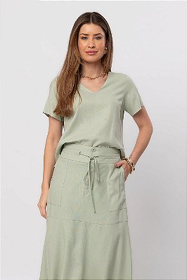 BLUSA MANGA CURTA LINEN CLARA CALMING GREEN