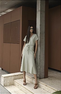 SAIA MIDI LINEN CLARA CALMING GREEN