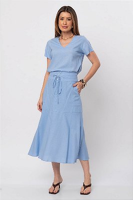 SAIA MIDI LINEN CLARA ETERNAL BLUE