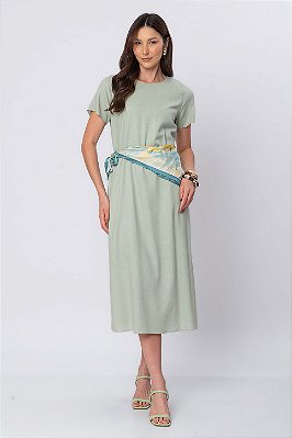 VESTIDO MIDI LINEN CLARA CALMING GREEN