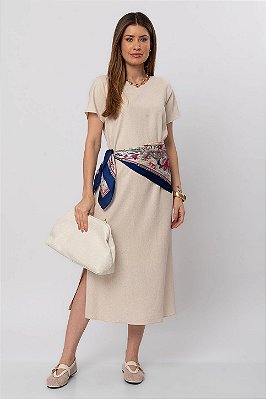 VESTIDO MIDI LINEN CLARA CLASSIC BEIGE