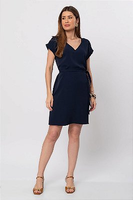 VESTIDO DECOTE V CURTO LÚCIA AZUL MARINHO