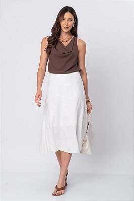 SAIA MIDI BORDADA SARAH OFF WHITE