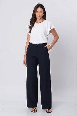 Calça Reta Essential Azul Marinho Feminina