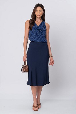 Saia Midi Ana Lívia Azul Marinho Feminina
