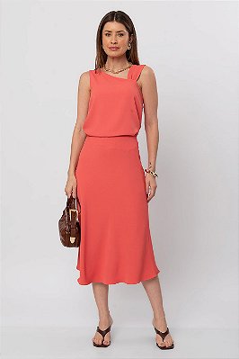 Saia Midi Ana Lívia Watermelon Pink Feminina