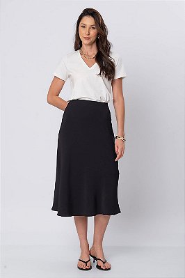 Saia Midi Ana Lívia Preto Feminina