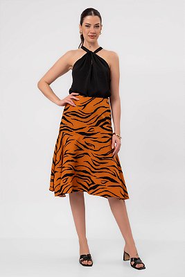 Saia Midi Lovely Animal Print Feminina